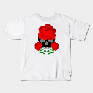 Skull and Red Roses Kids T-Shirt